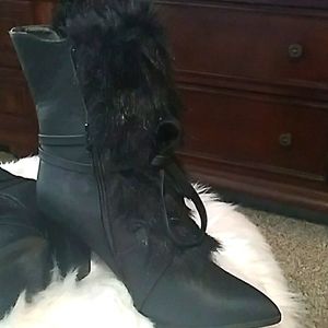 Black faux fur dress boots